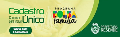 Imagem com a logo do auxílio brasil e logo da prefeitura de resende